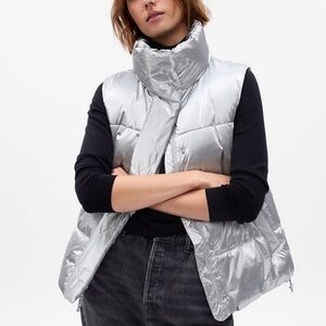 GAP Shiny Silver Quilted Vest